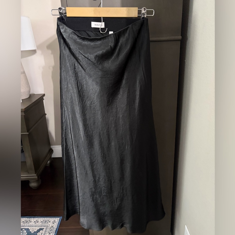 Babaton Black Slip Satin Maxi Skirt
